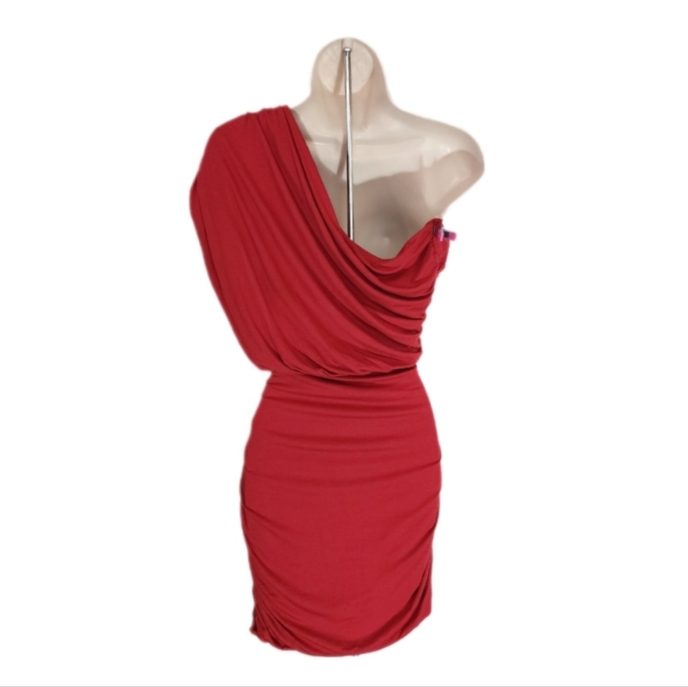 Lush Dress One Shoulder Rushed Mini Red Size L - Picture 5 of 11